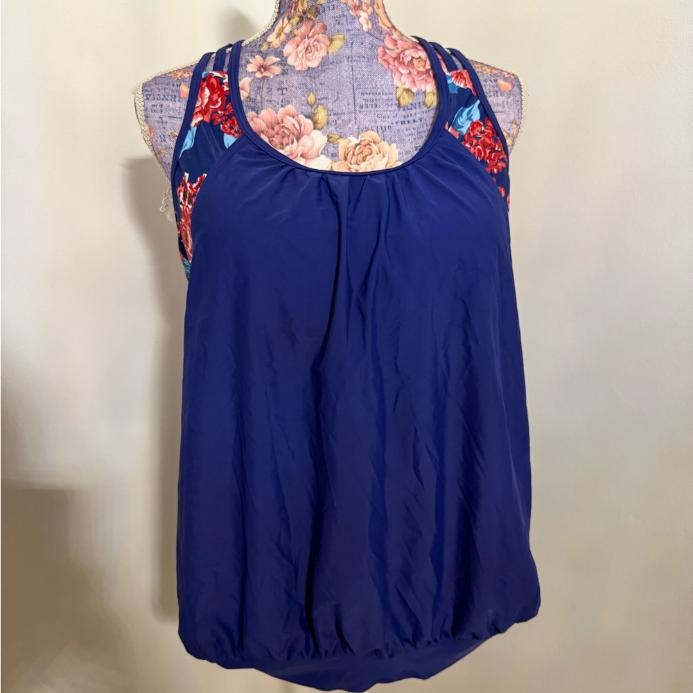 Elegant Blue Floral Women's Swim Tank Top